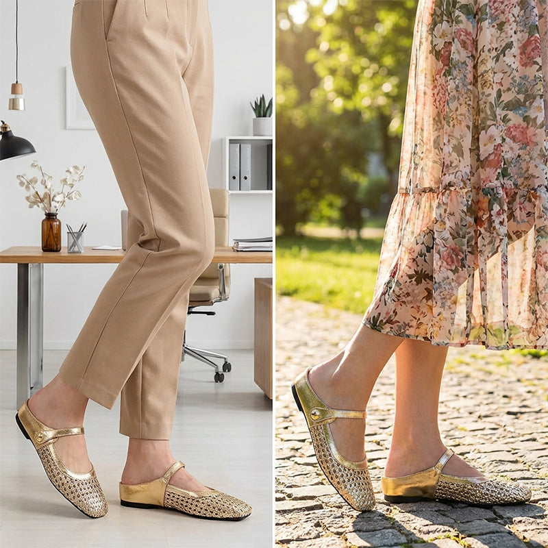 👠 Damen-Mary-Jane-Mules – Geflochten, eckige Zehen & atmungsaktiv – Für Frühling & Sommer