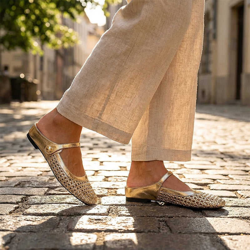 👠 Damen-Mary-Jane-Mules – Geflochten, eckige Zehen & atmungsaktiv – Für Frühling & Sommer