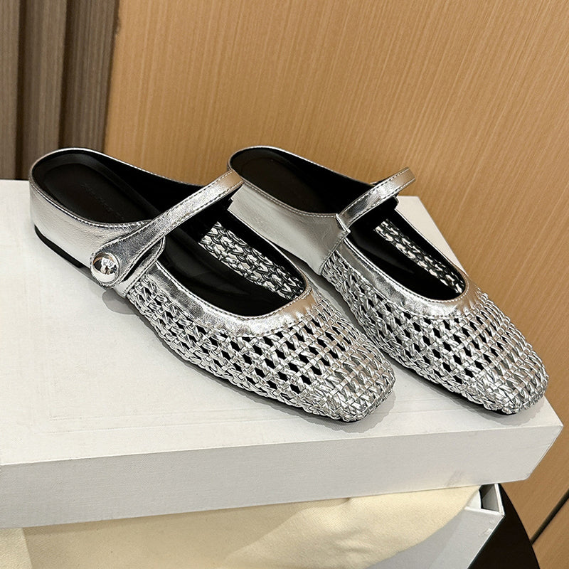 👠 Damen-Mary-Jane-Mules – Geflochten, eckige Zehen & atmungsaktiv – Für Frühling & Sommer