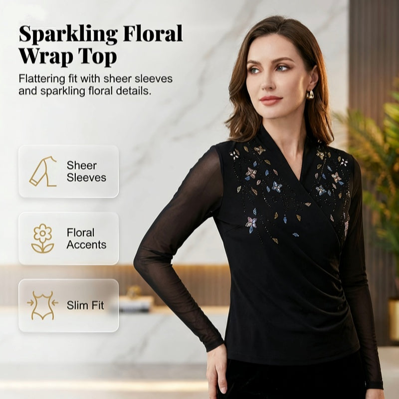 Elegantes, verziertes Wickeloberteil mit V-Ausschnitt für Damen