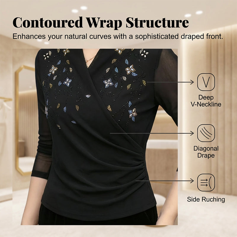 Elegantes, verziertes Wickeloberteil mit V-Ausschnitt für Damen