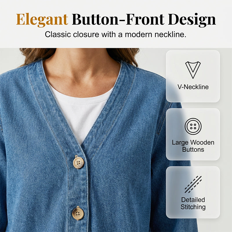 🧥Neu eingetroffen – 40 % Rabatt!🍊Klassische Jeansjacke für Damen mit Knopfleiste
