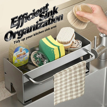 Selbstentleerender Schwammhalter mit Handtuchhalter für die Küchenspüle