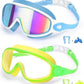 Schwimmbrille für Kinder, 2er-Set – beschlagfreie Schwimmbrille mit Ohrstöpseln, Weitwinkel-Design, bequeme Schwimmbrille aus Silikon für Jungen und Mädchen