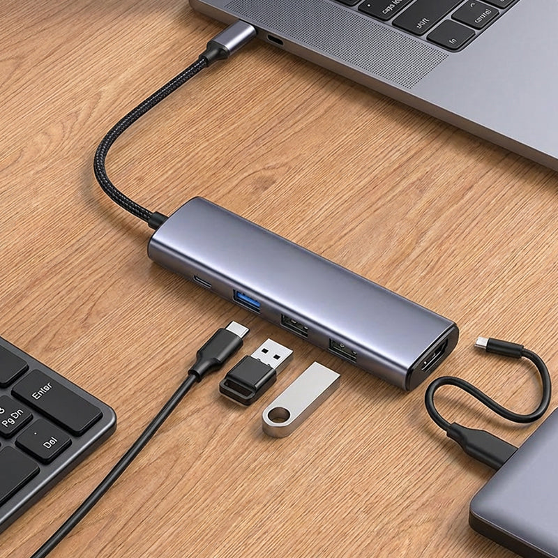 Tragbarer 5-in-1 USB-C-Hub mit 4K-HDMI-Ausgang