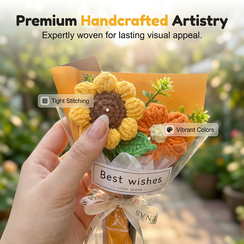 Bezaubernder handgestrickter Mini-Blumenstrauß