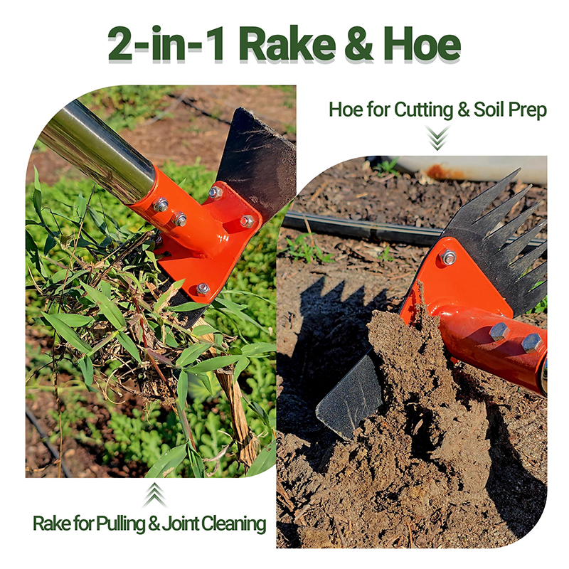 2-in-1 Gartenhacke und Rechen mit langem Stiel