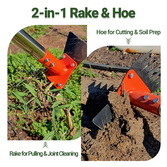 2-in-1 Gartenhacke und Rechen mit langem Stiel