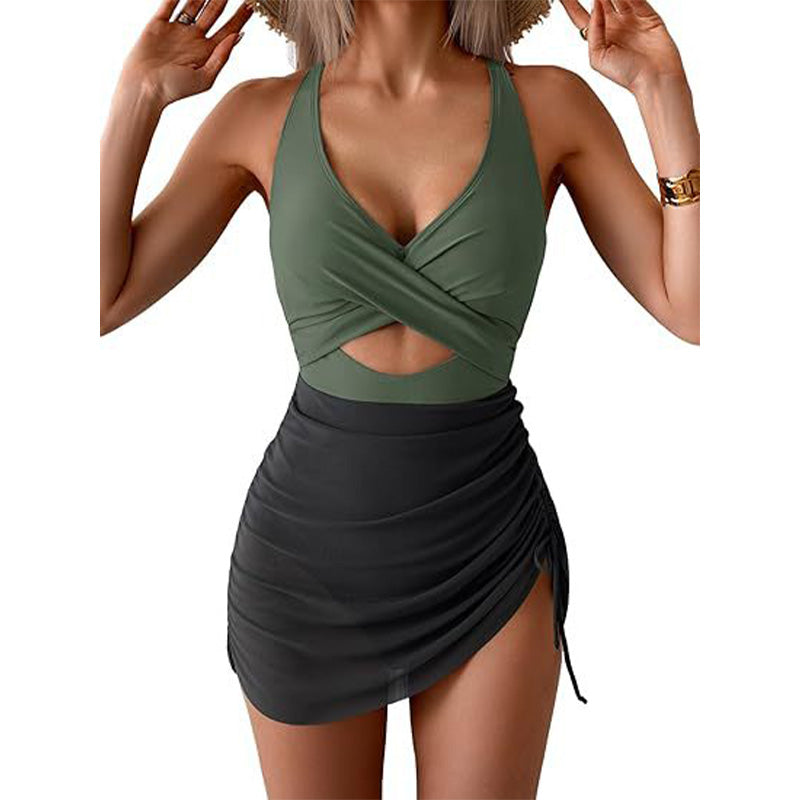 Damen-Badekleid im Color-Block-Design mit überkreuzten Trägern