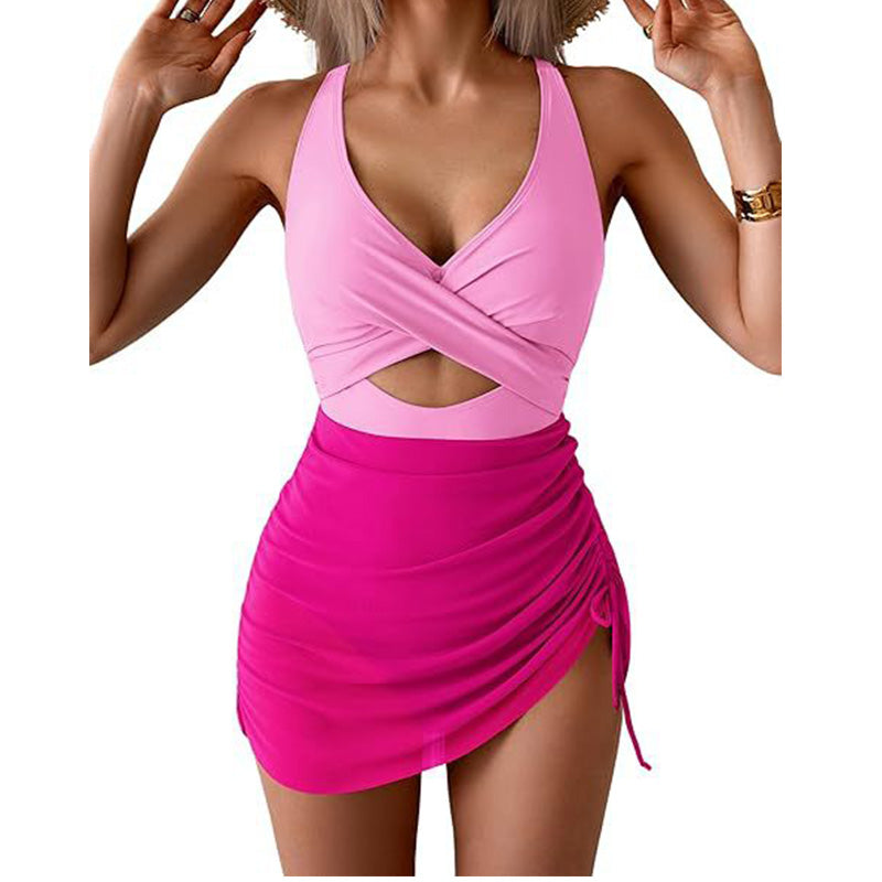 Damen-Badekleid im Color-Block-Design mit überkreuzten Trägern