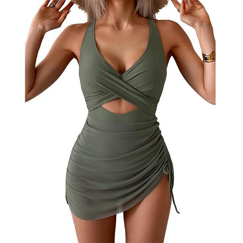 Damen-Badekleid im Color-Block-Design mit überkreuzten Trägern