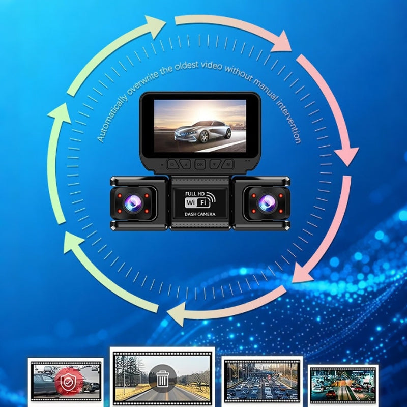 HD-Dashcam mit mehreren Objektiven und WLAN