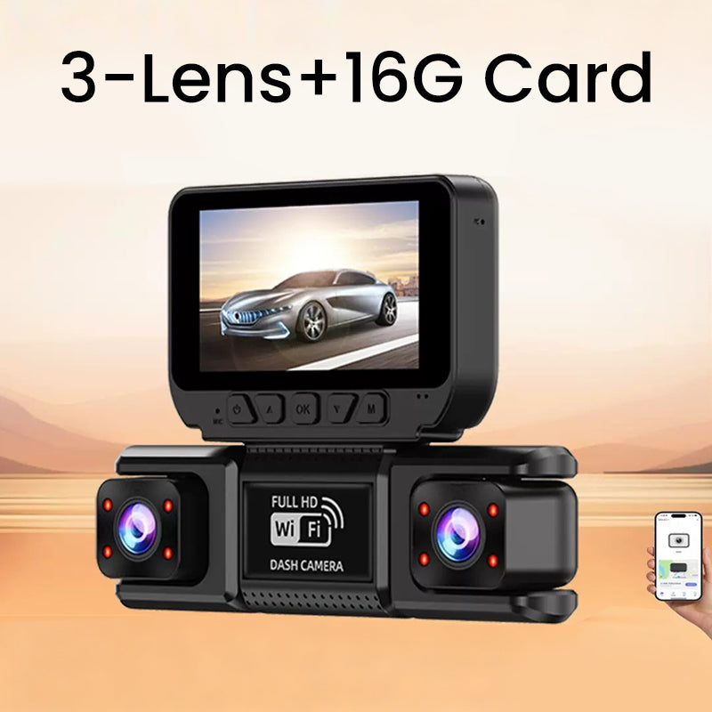 HD-Dashcam mit mehreren Objektiven und WLAN