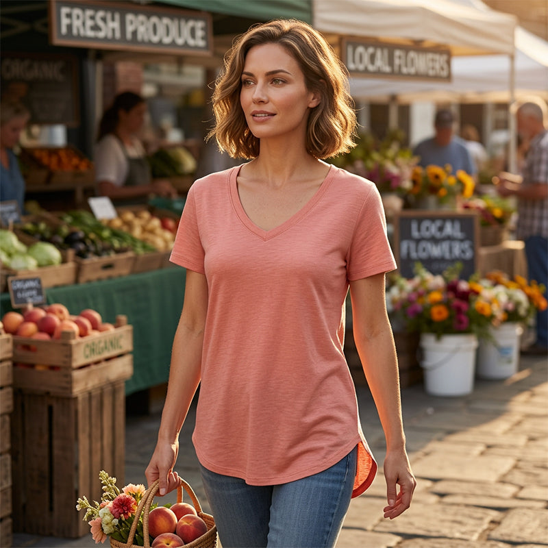 Lässiges Damen-T-Shirt mit V-Ausschnitt und kurzen Ärmeln