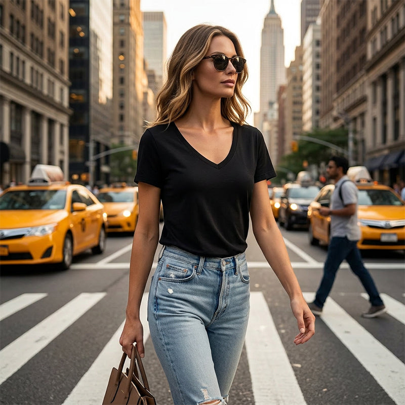Lässiges Damen-T-Shirt mit V-Ausschnitt und kurzen Ärmeln