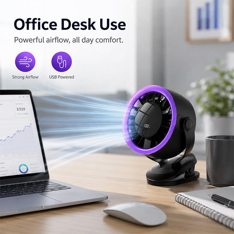 Tragbarer USB-Ventilator mit Digitalanzeige