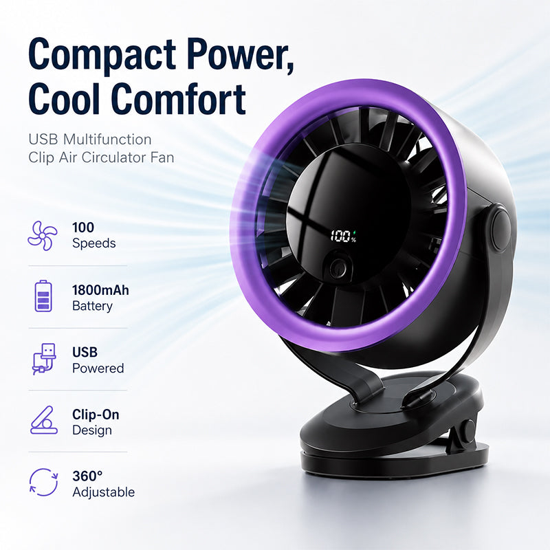 Tragbarer USB-Ventilator mit Digitalanzeige