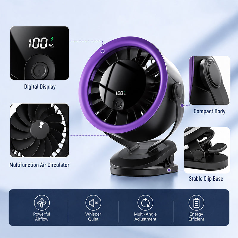 Tragbarer USB-Ventilator mit Digitalanzeige