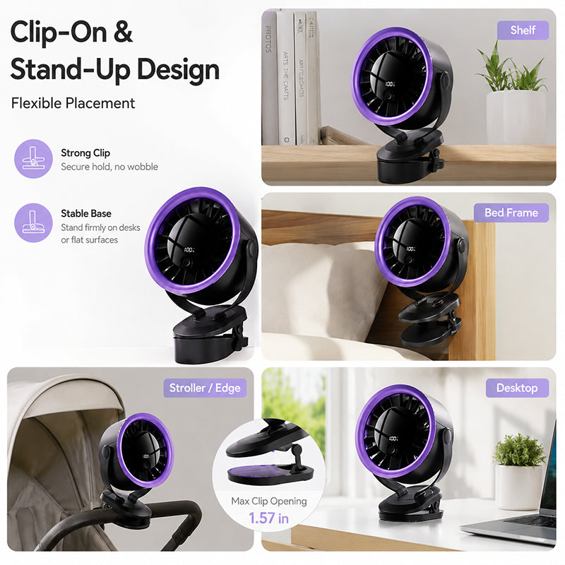 Tragbarer USB-Ventilator mit Digitalanzeige