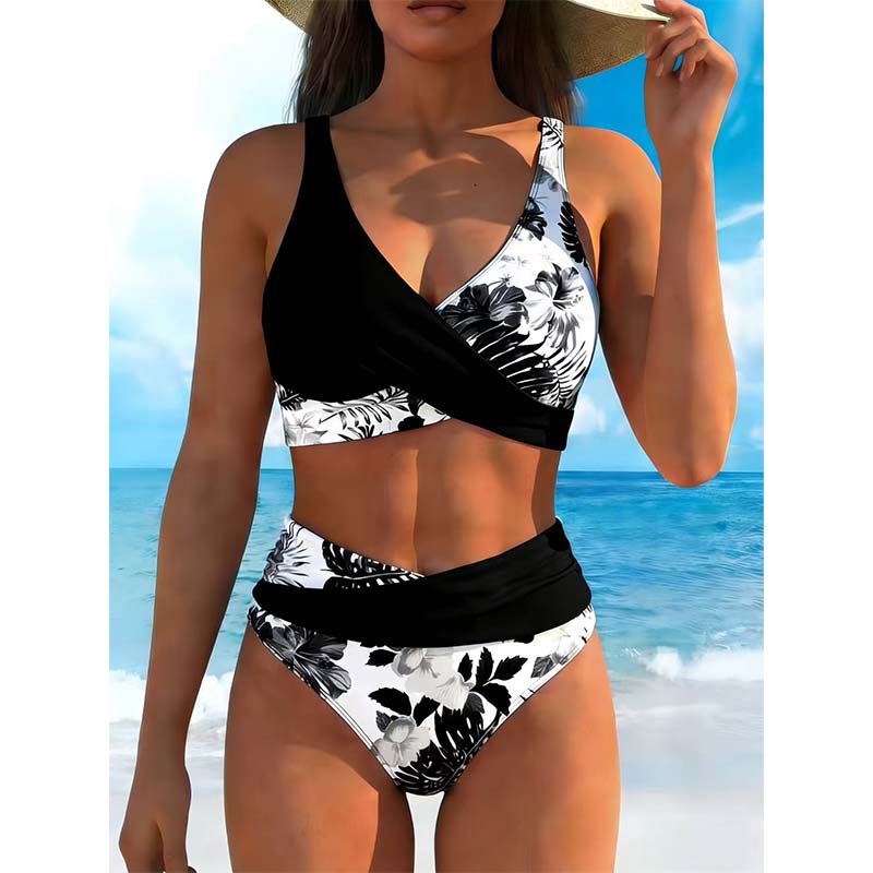 ⏰ Nur noch heute 50% Rabatt! 👙 Hochtailliertes Wickel Bikini Set mit tropischem Blumenprint, figurformender Schnitt, sanfte Bauchabdeckung für Strand, Schwimmbad und Sommerurlaub ✨