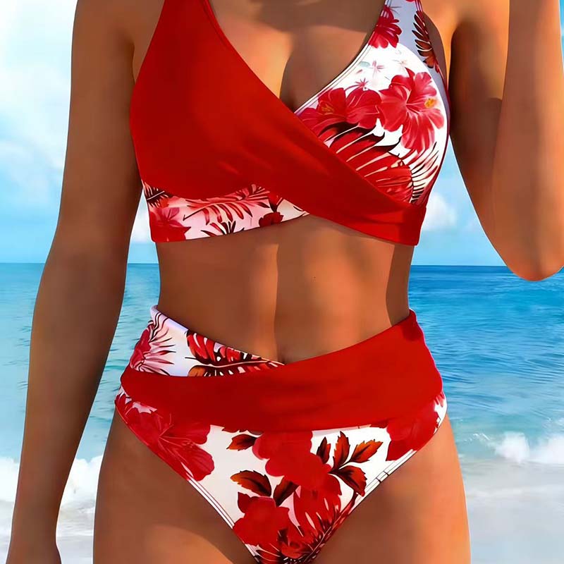 ⏰ Nur noch heute 50% Rabatt! 👙 Hochtailliertes Wickel Bikini Set mit tropischem Blumenprint, figurformender Schnitt, sanfte Bauchabdeckung für Strand, Schwimmbad und Sommerurlaub ✨