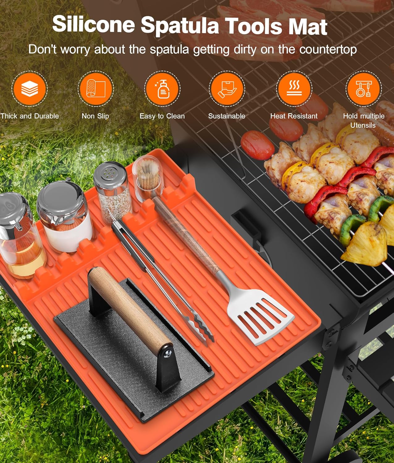 🌞Sommerschlussverkauf 50% RABATT🔥Silikon-Grillwerkzeugmatte mit Tropfschutz