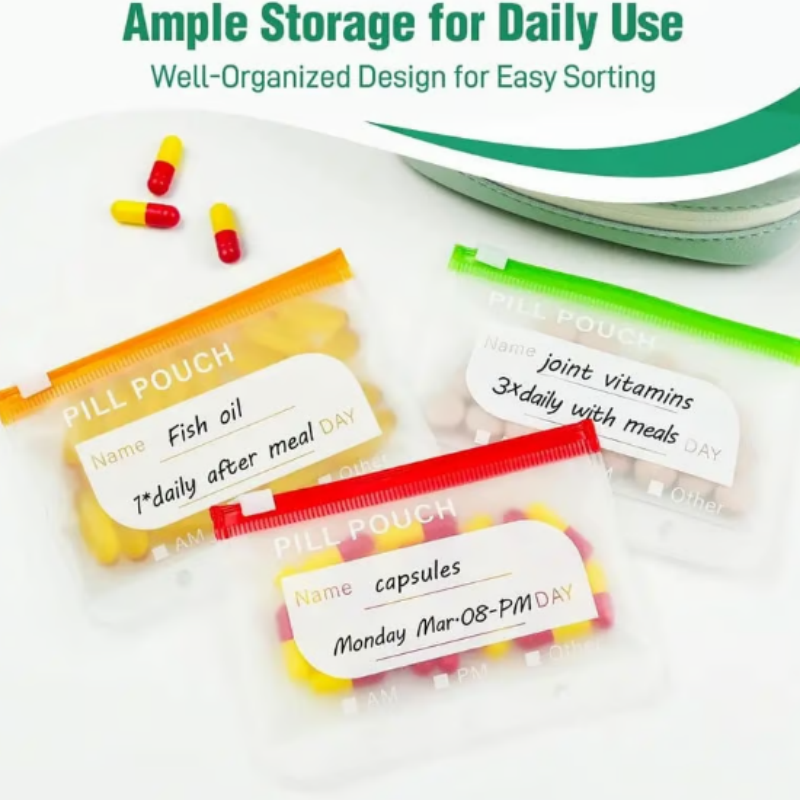 💊Wasserdichter Pillen-Organizer Set – Wiederverwendbare Beschriftungsbeutel für Medikamente, Vitamine & Reisen