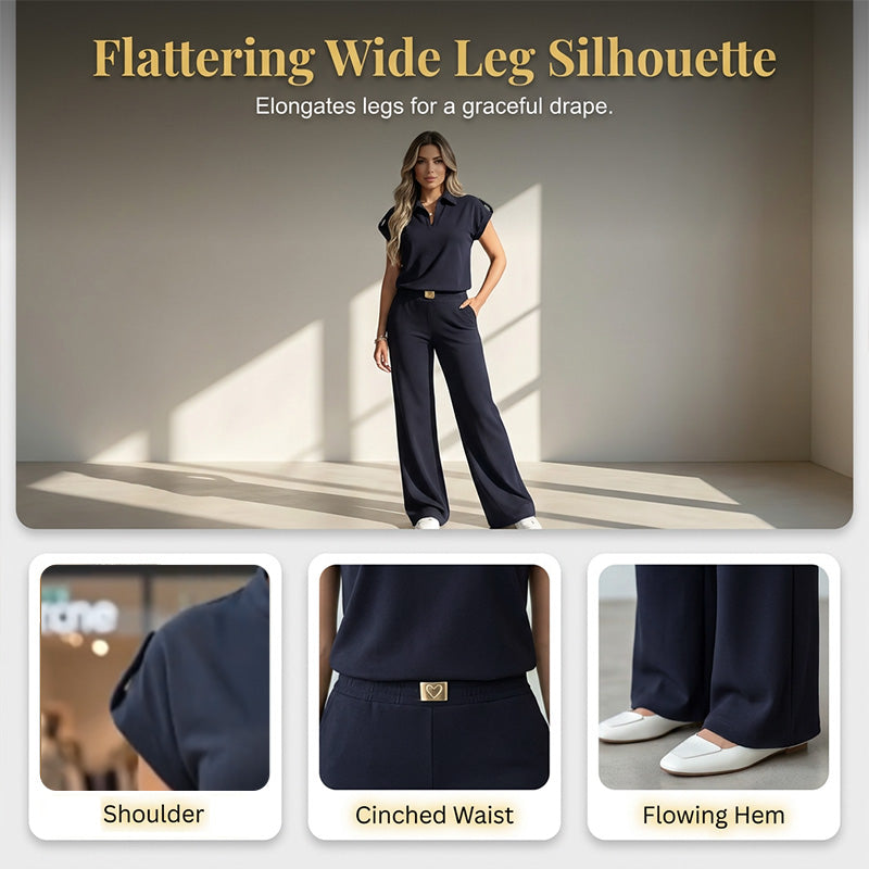 🔥👚 55% Rabatt! Damen Chic Zweiteiler-Set: Bequemes Polo-Top & Wide-Leg-Hose | Elegant für Jeden Tag & Jede Gelegenheit 🌸💨