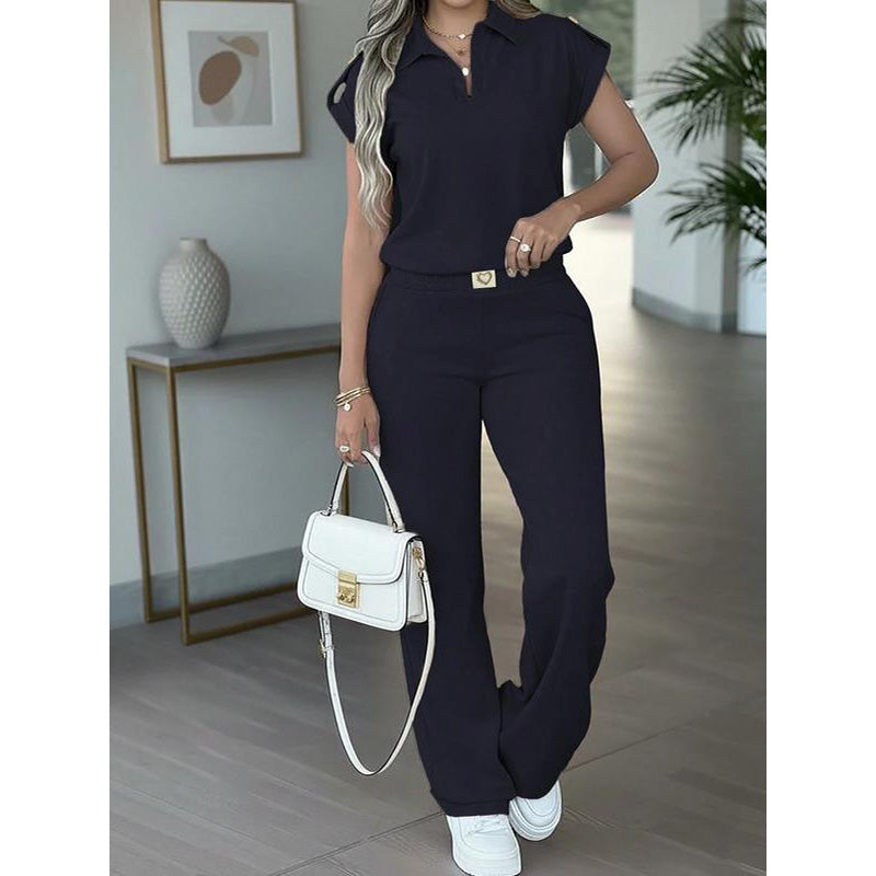 🔥👚 55% Rabatt! Damen Chic Zweiteiler-Set: Bequemes Polo-Top & Wide-Leg-Hose | Elegant für Jeden Tag & Jede Gelegenheit 🌸💨