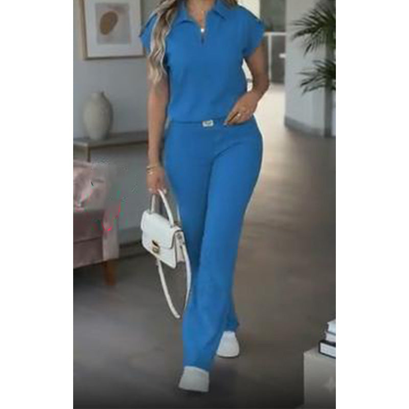 🔥👚 55% Rabatt! Damen Chic Zweiteiler-Set: Bequemes Polo-Top & Wide-Leg-Hose | Elegant für Jeden Tag & Jede Gelegenheit 🌸💨