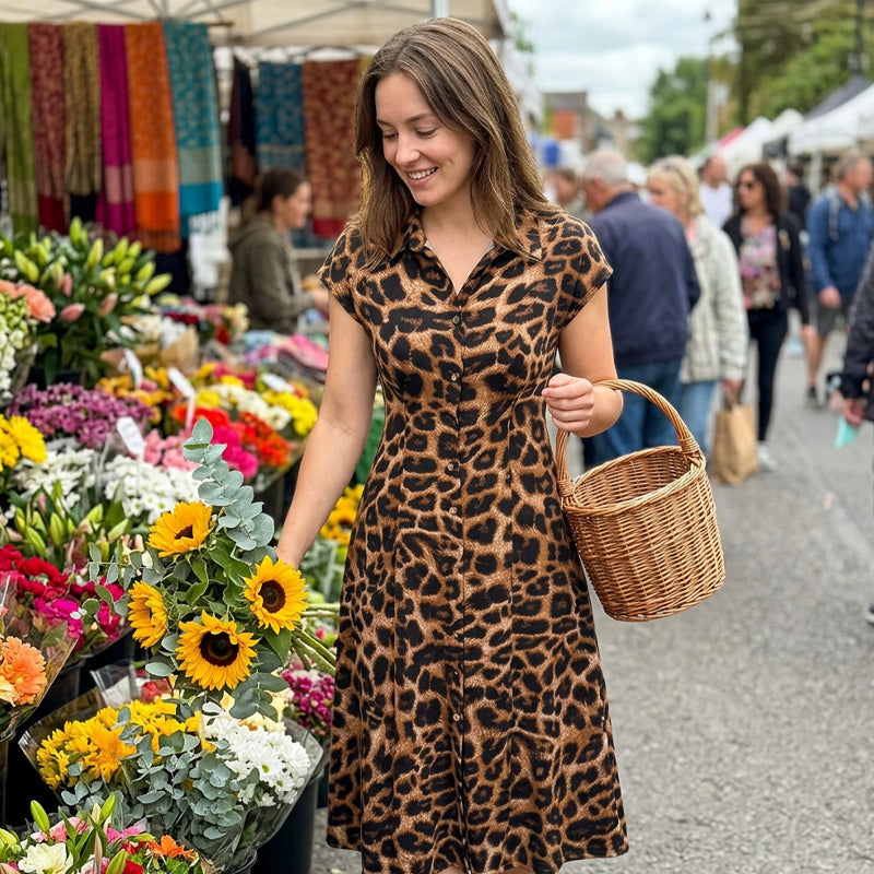 👗🐆 55% RABATT! Elegantes Damen-Kleid mit Leopardenprint & Reverskragen – Stilvoll, figurbetont & perfekt für Büro, Dinner & besondere Anlässe ✨