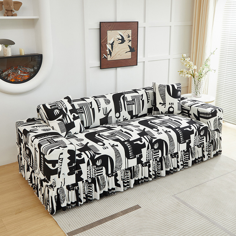 🛋️ Elastischer Sofabezug mit Volant – Bedruckter, rutschfester Schutzbezug gegen Schmutz und Flecken