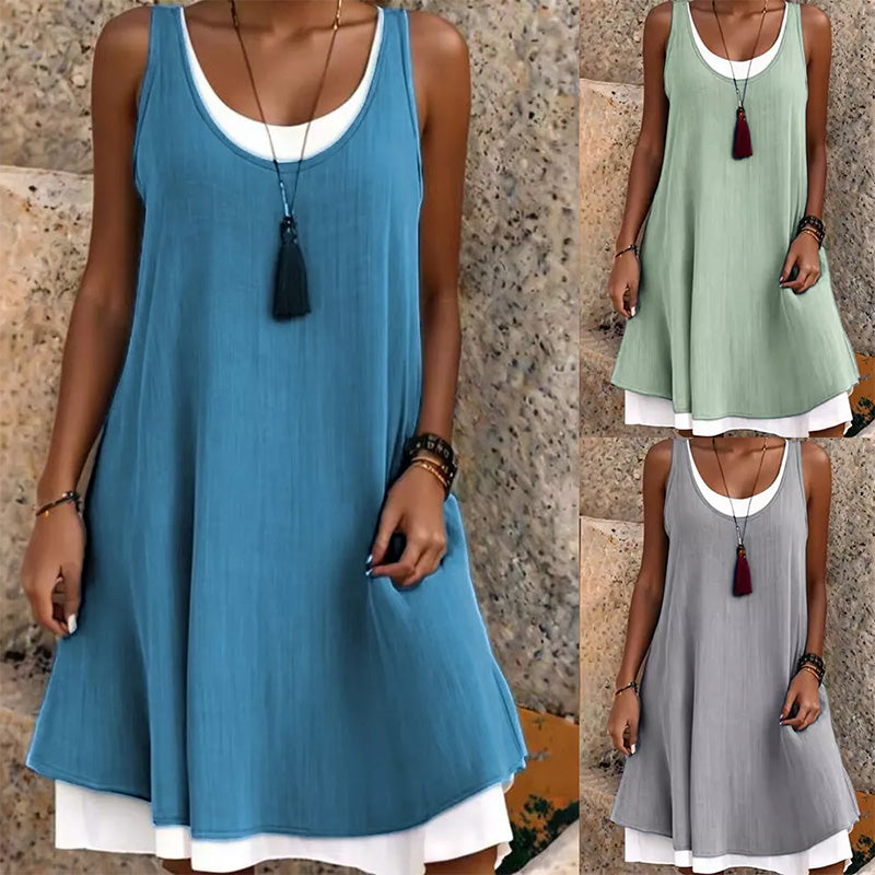 Lässiges, lockeres, ärmelloses Tanktop-Kleid in Layering-Optik für Damen