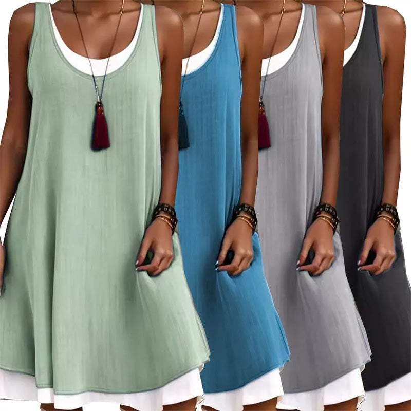 Lässiges, lockeres, ärmelloses Tanktop-Kleid in Layering-Optik für Damen