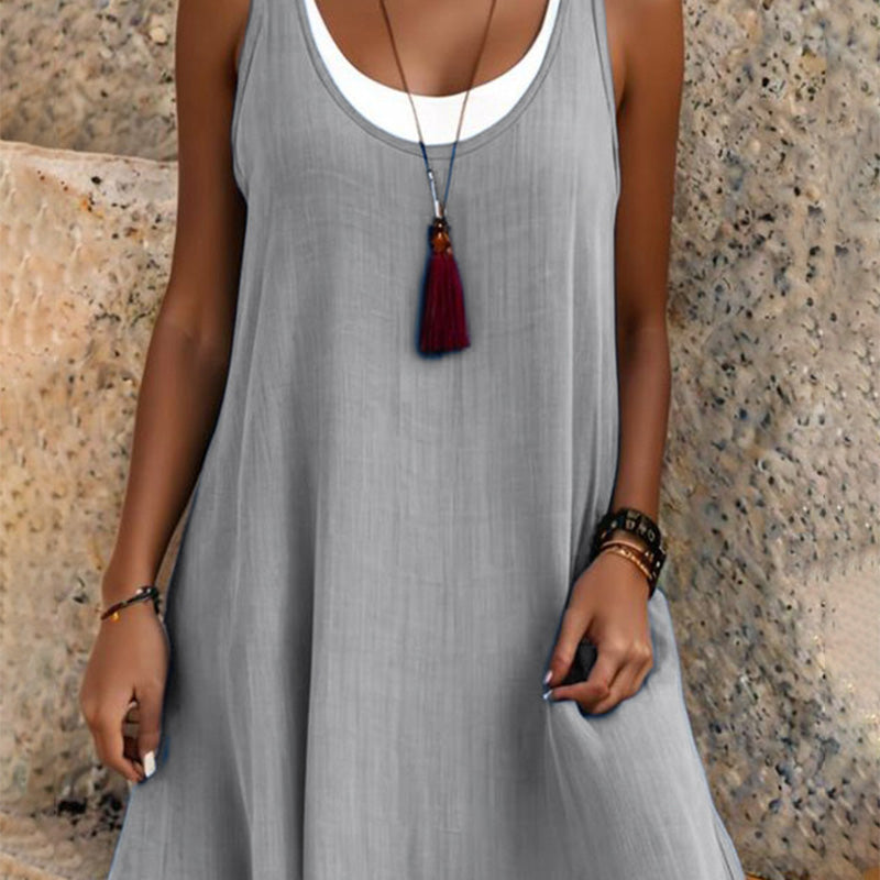 Lässiges, lockeres, ärmelloses Tanktop-Kleid in Layering-Optik für Damen