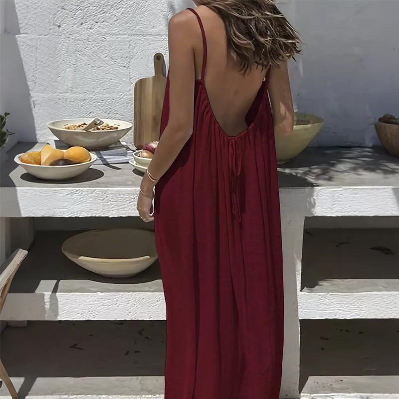 Damen lässiges rückenfreies Maxikleid mit Spaghettiträgern