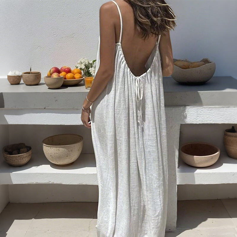 Damen lässiges rückenfreies Maxikleid mit Spaghettiträgern