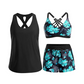 🌊 50 % RABATT FÜR BEGRENZTE ZEIT! 👙 Plus Size 3-teiliges Badeset – Tankini Top, Neckholder Bikini & Palmenprint Badeshorts, figurfreundlich für Strand & Pool