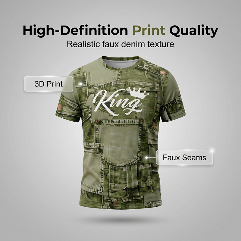 🔥Herren Lässiges Kunstdenim-Print T-Shirt & Shorts Set