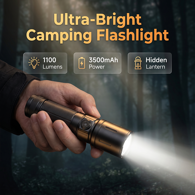 Leistungsstarke wiederaufladbare LED-Taschenlampe mit Teleskopzoom für Campingausflüge