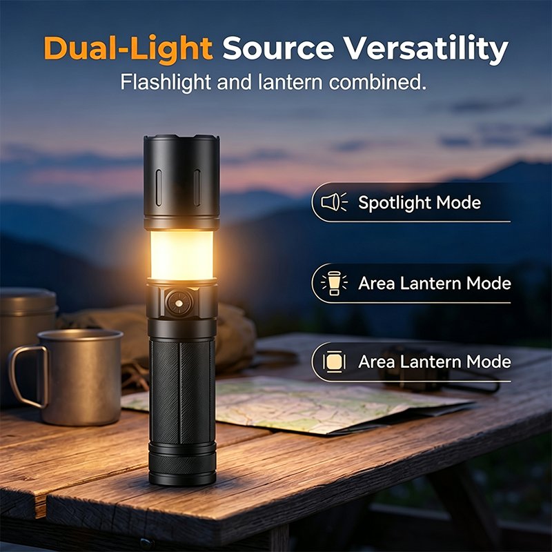 Leistungsstarke wiederaufladbare LED-Taschenlampe mit Teleskopzoom für Campingausflüge