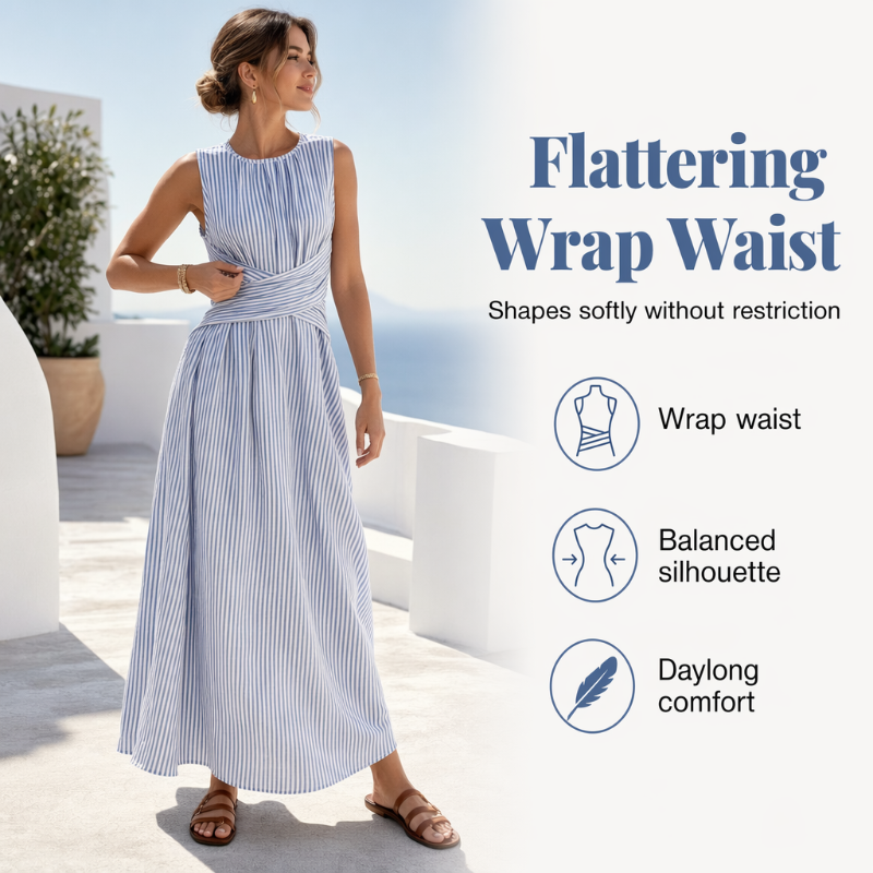 ⏳Zeitlich begrenztes Angebot: 50 % Rabatt⏰ Damen Ärmelloses Gestreiftes Maxikleid🎀👗