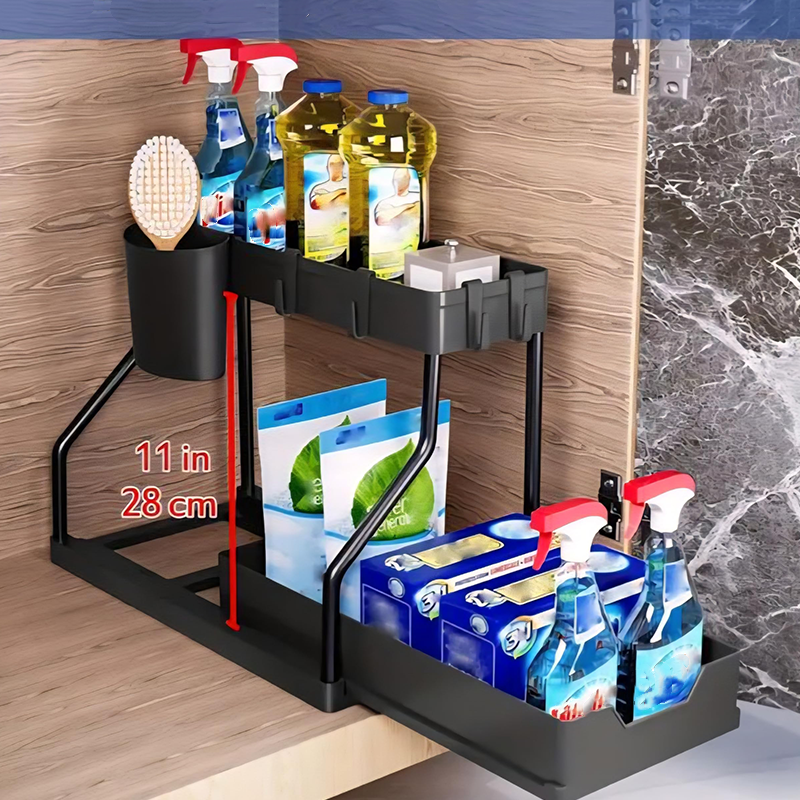 2-stöckiger Spülenschrank Organizer mit ausziehbarer Schublade