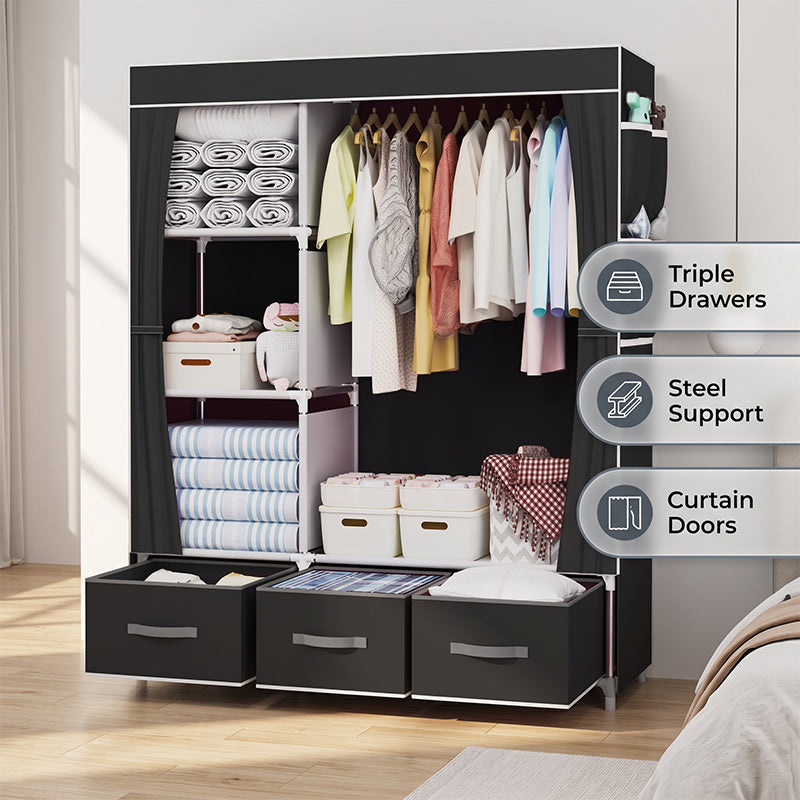Tragbarer Kleiderschrank mit 3 Schubladen