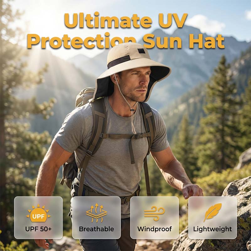 UV-Schutz 50+ Sonnenhut mit breiter Krempe und Nackenschutz