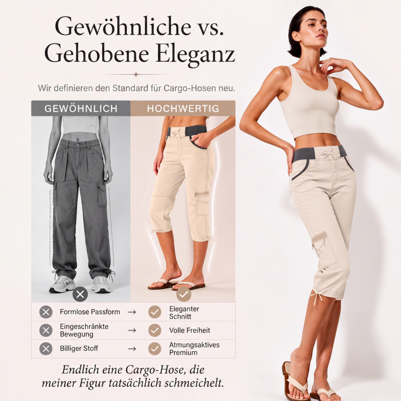 Hoch taillierte Cargo-Caprihosen für Damen