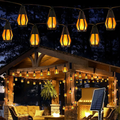 Neue IP65 Solar-LED-Lichterkette, Flammenlampe, wasserdicht, für den Außenbereich, mit Sensor, für Garten, Innenhof und Camping, 360°-Abstrahlwinkel