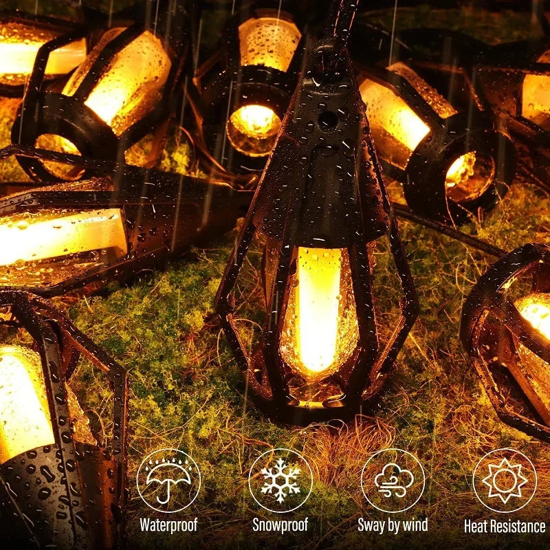 Neue IP65 Solar-LED-Lichterkette, Flammenlampe, wasserdicht, für den Außenbereich, mit Sensor, für Garten, Innenhof und Camping, 360°-Abstrahlwinkel
