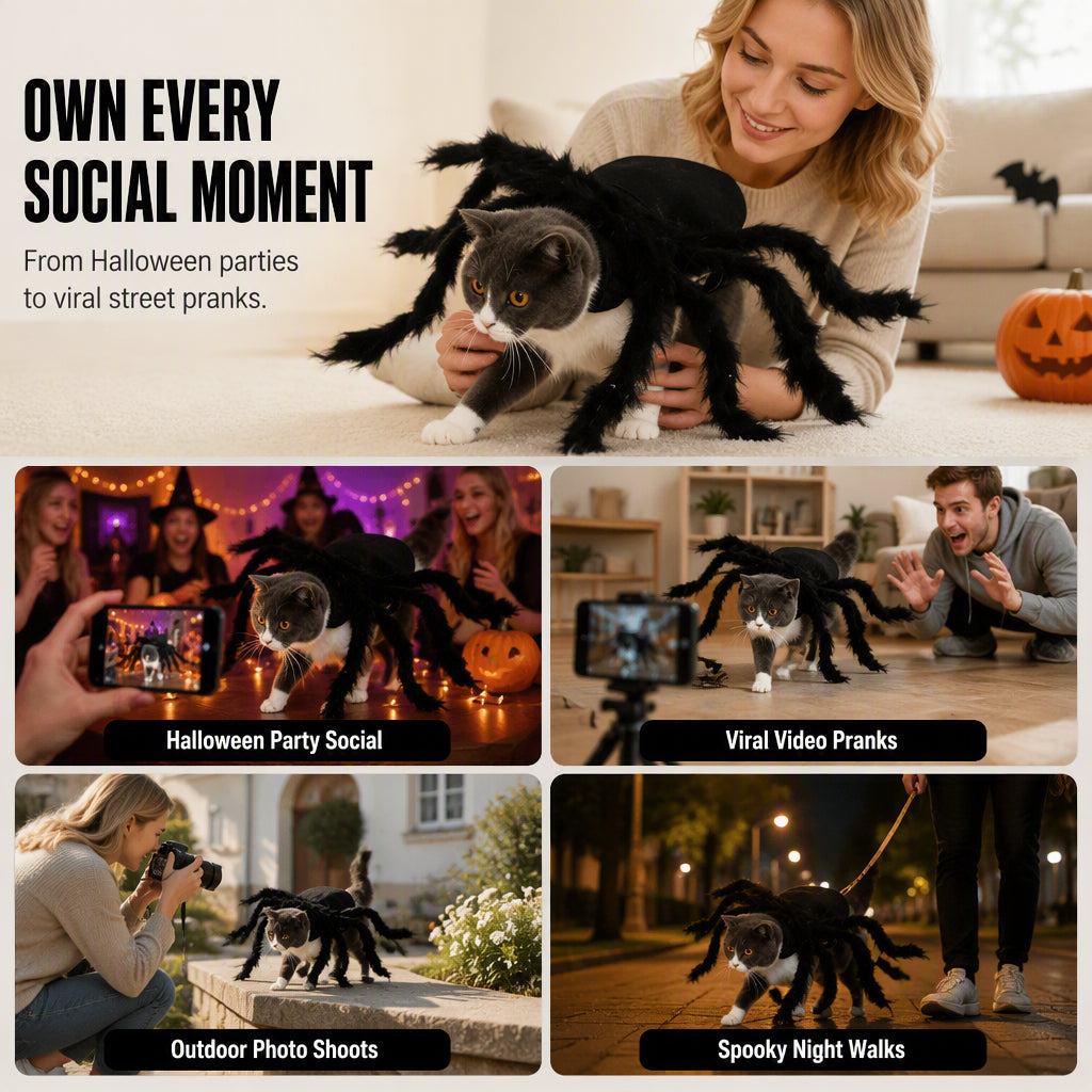 Halloween-Kostüm für Haustiere: Gruselige Plüsch-Spinne – Verwandlungsoutfit für Hunde und Katzen