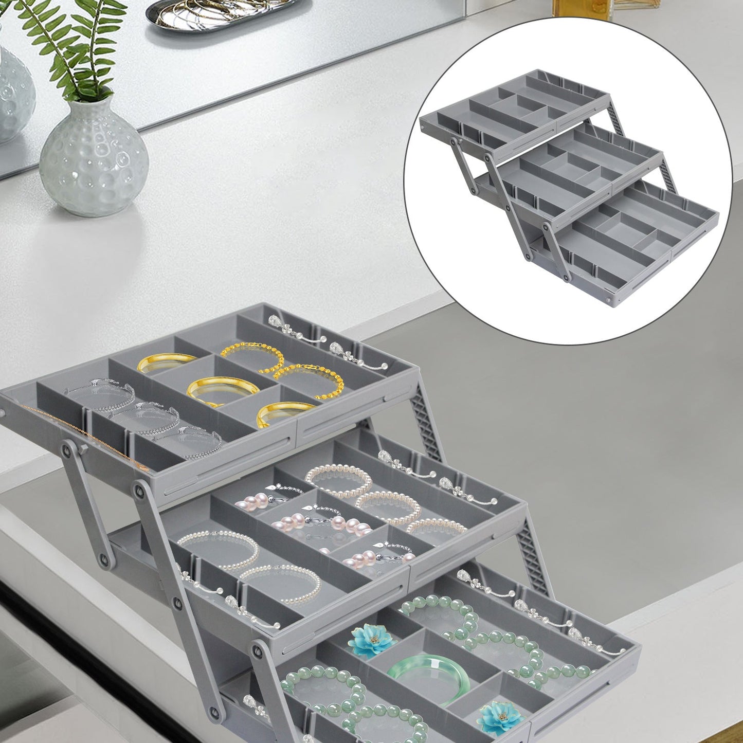 Ausziehbarer, zusammenklappbarer Schubladenorganizer